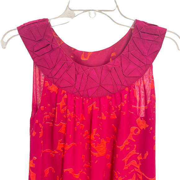 Cabi Pink Orange Print Tulle Hem Sleeveless Mini Shift Dress oversized Size XS - Picture 2 of 11